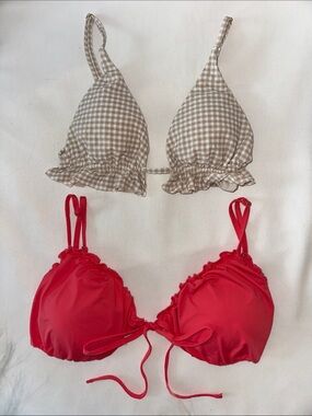Pink Bikini Top & Beige Gingham Bikini Top from KITTENISH - selling together